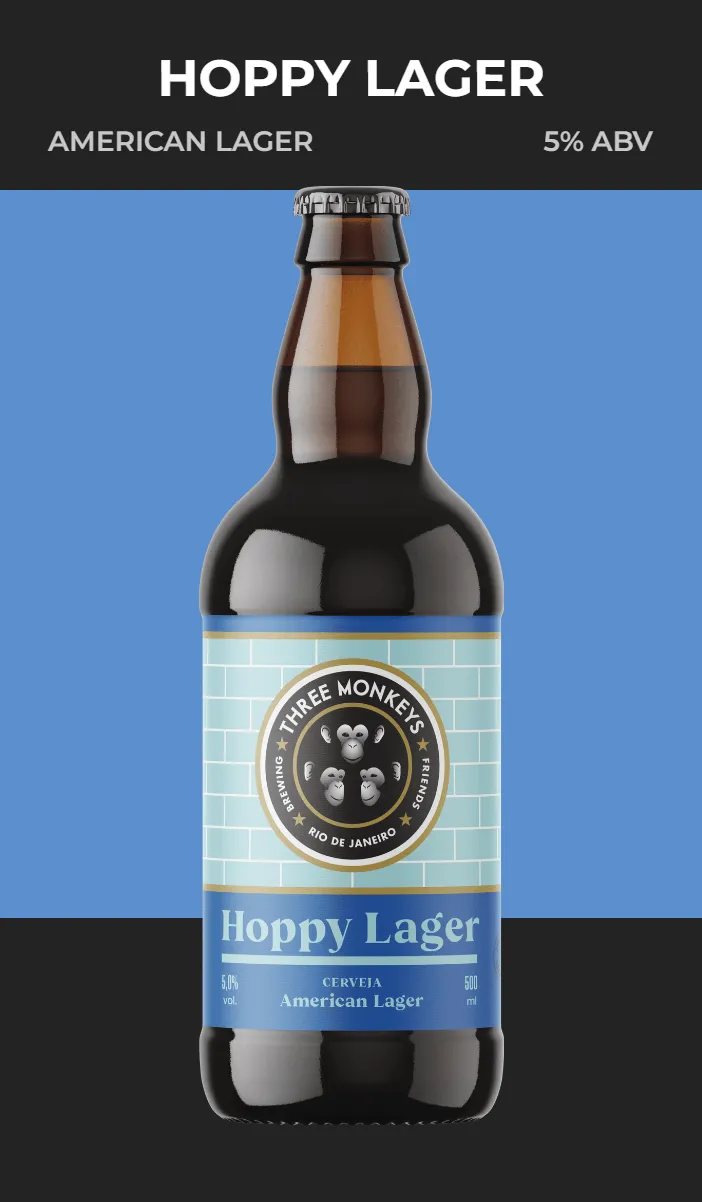 Hoppy Lager — American Lager 5% ABV da Three Monkeys Beer