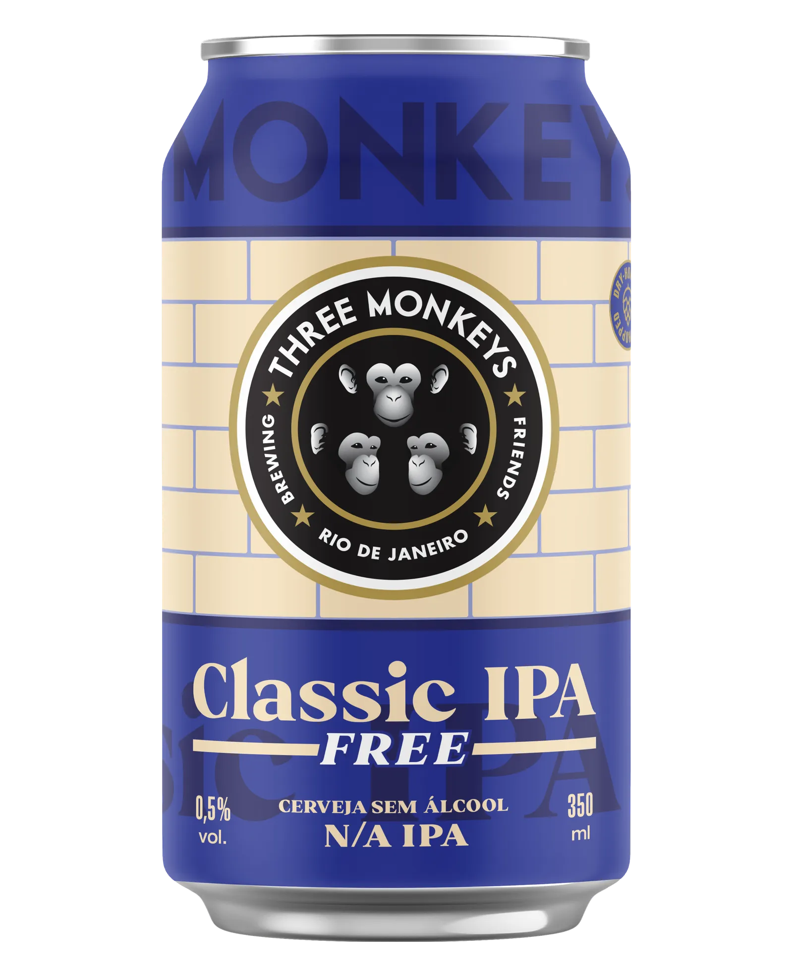 Lata da cerveja Three Monkeys Beer Classic IPA Free de 350ml