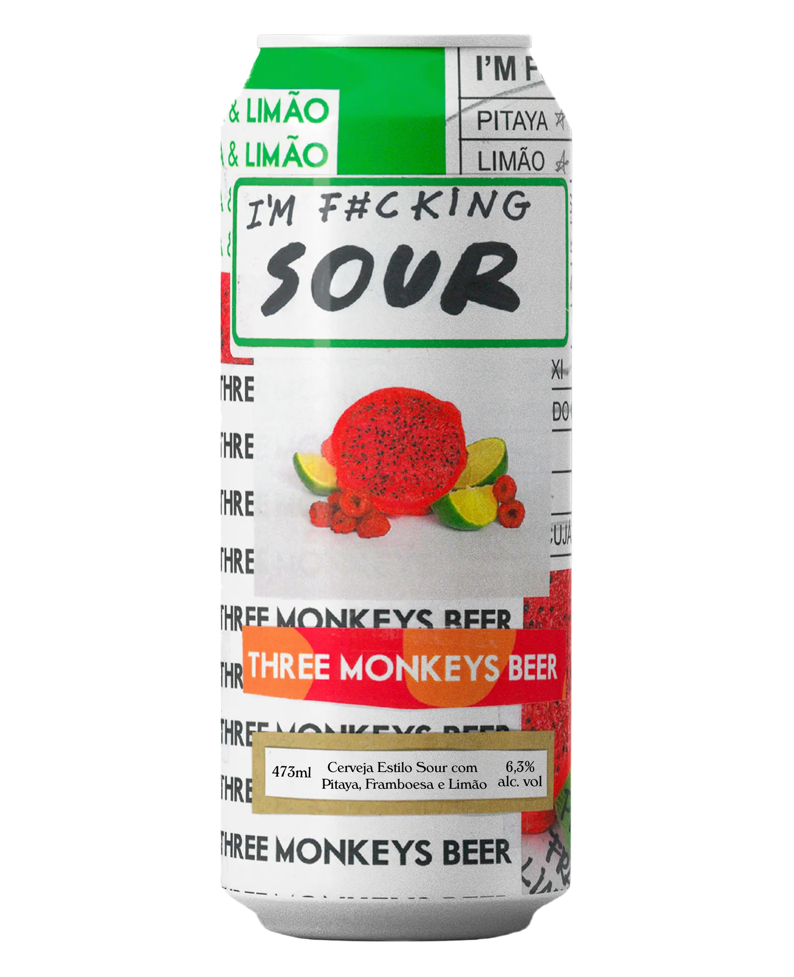 Lata da cerveja Three Monkeys Beer I'm F#cking Sour de 473ml