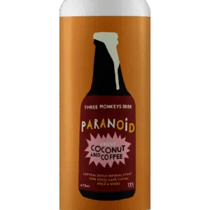 Lata de 473ml da cerveja Paranoid About Coconut and Coffee, da Three Monkeys Beer