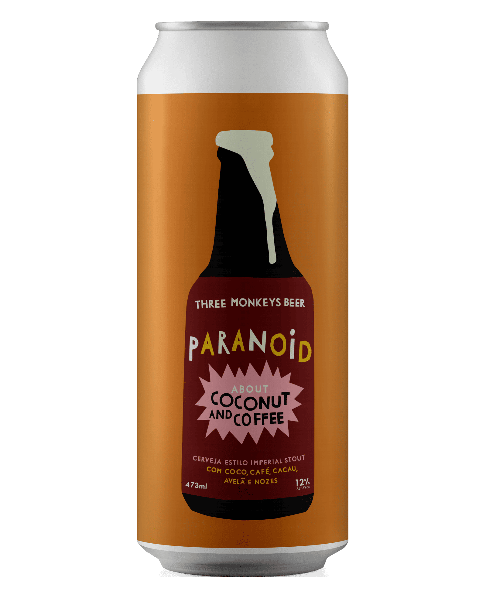 paranoid-about-coconut-and-coffee-473 v5 Lata de 473ml da cerveja Paranoid About Coconut and Coffee, da Three Monkeys Beer