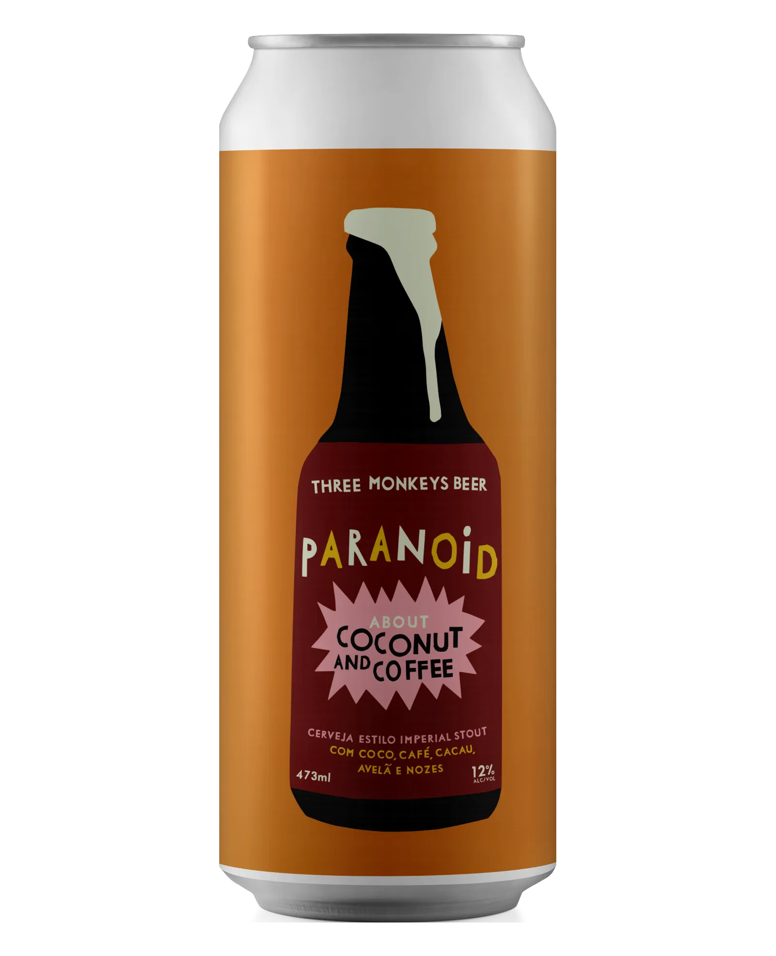 Lata de 473ml da cerveja Paranoid About Coconut and Coffee, da Three Monkeys Beer