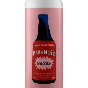Lata de 473ml da cerveja Paranoid About Popcorn, da Three Monkeys Beer